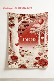 Dior Cherry Rose Romantic Forest Flannel Sofa Throw Blanket D248